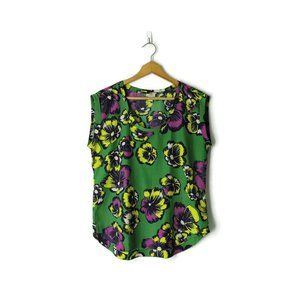 J Crew size 8 drapey top blouse floral print multicolor green pink yellow